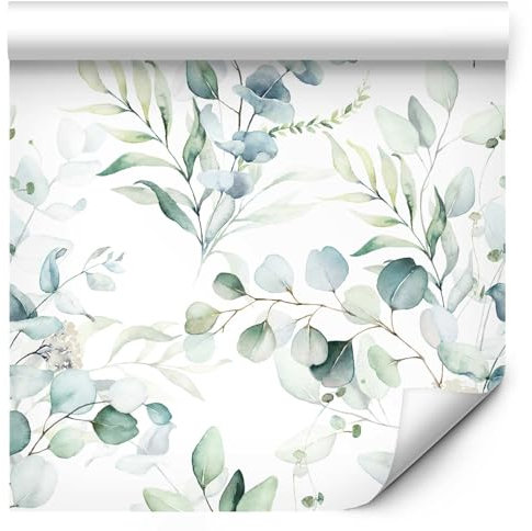 murando - Tapete selbstklebend 10m Wandtattoo dekorative Möbelfolie Dekorfolie Fotofolie Panel Wandaufkleber Wandposter Wandsticker - Blätter Natur weiß grün Pflanze b-B-0567-j-a