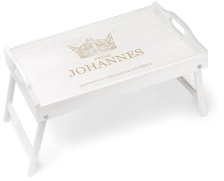 Maverton Frühstückstablett mit Gravur - Betttisch mit Griffen - klappbare Beine - erhöhter Rand - Weiß - Geburtstagsgeschenk für Männer - Einzugsgeschenke - Prinz