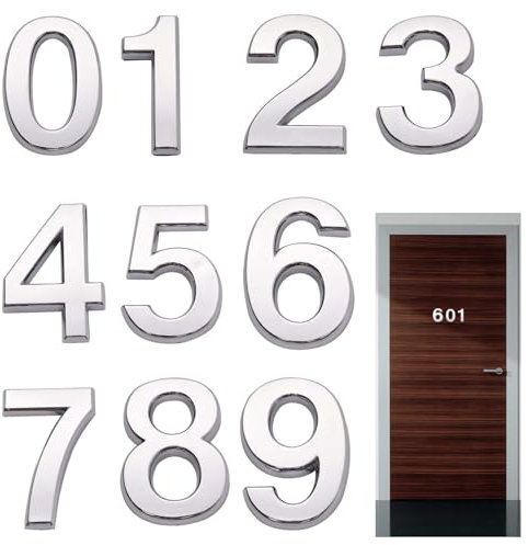 10 Pezzi Numero Civico Esterno, Numeri Civici da Esterno 3D per Porta, Indirizzo, Hotel, Pensioni, Aule E Uffici (0-9, Argento)