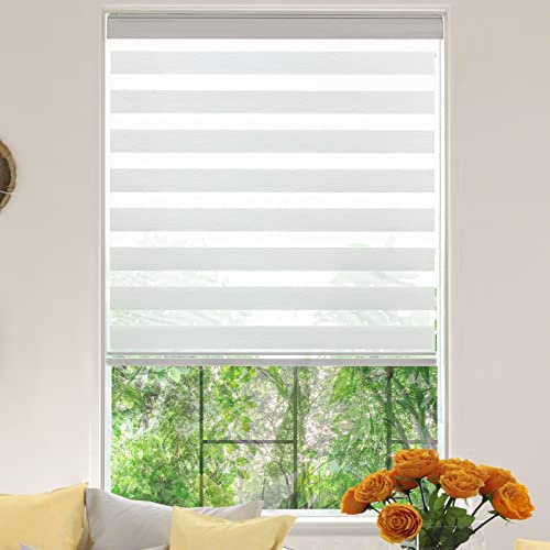 KALYSIE Zebra Roller Window Blinds,Custom Cut to Size,Roller Blinds Dual Layer Roller Shade Blinds, White,Fixed 72 InchesHigh,20 Inches Width