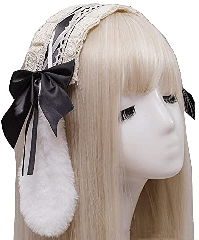 IPENNY Lolita Stirnband Haarreif Haarband Maid Gothic Cosplay Hasenohren Kopfbedeckung Kopfschmuck Haarschmuck Süße Rüschen Spitze Satin Bowknot Lace Hair Hoop Party für Frauen Accessories