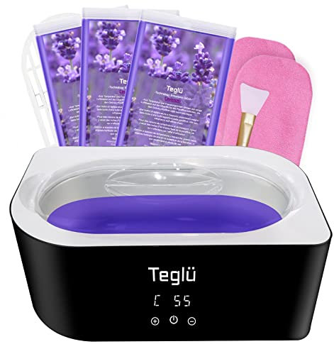 Teglu Paraffinbad für Hände und Füße 4L, Paraffin Wachsbad Paraffinbad Set mit Zubehör 1350g Paraffinwachs/Handschuh/Bürste-200W, Schwarz