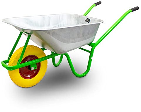 BITUXX® Schubkarre 100L / 250Kg Schubkarren Hellgrün Schiebkarre Scheibtruhe Bauschubkarre Verzinkt mit PU Rad 4.80/4.00-8 mit Achse (Gelb)