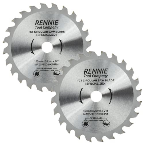 (PACK OF 2) 165mm x 20mm Bore x 24T TCT Cordless Circular Wood Saw Blades Includes. Fits Bosch Makita Ryobi Dewalt DC390, DWE007, DCS391, DC391N Circular Saws etc, Thin Kerf