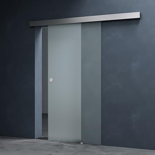 Mai & Mai Glasschiebetür komplettset 90x215cm Vollsatiniert | Zimmertür, Griffart: Muschelgriff, 25 mm Wandabstand, 8mm ESG-Sicherheitsglas Amalfi