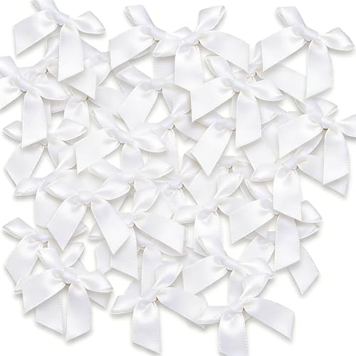 JKDHJK 48 Stück Weiße Selbstklebende Mini Schleifen, 5 cm, Ideal für Geschenkverpackung, Weihnachten, Hochzeit, DIY & Partydekoration
