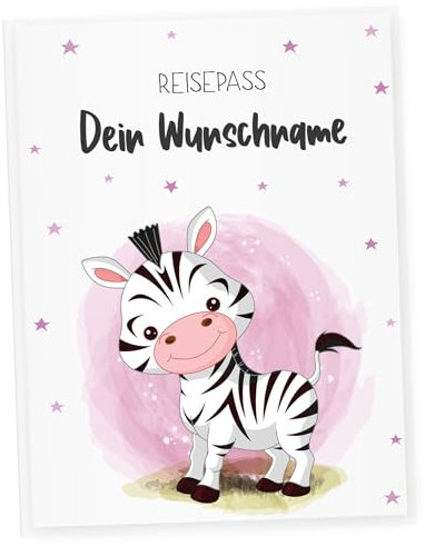 Little Fairy Tales Reisepasshülle für Kinder personalisierbar | Kinderreisepasshülle mit Personalisierung/Namen | Schutzhülle personalisierbar mit Zebra