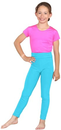 Hamishkane barn flickor enkel hög midja leggings mikrofiber stretch smal passform dans sportbyxor, Turkos, 5-6 År