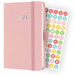 SIGEL J4404 Wochenkalender Jolie 2024, ca. A6, rosa, Hardcover mit Textileinband, Gummiband, Stiftschlaufe, Einstecktasche, 174 Seiten, aus nachhaltigem Papier, Terminplaner