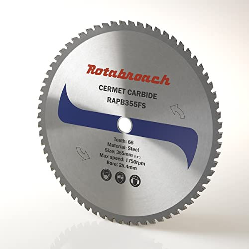 Rotabroach Chop Saw Blade for Steel - RAPB355FS Metal Cutting Cermet Tipped Blade for Circular Saws | 355mm Durable Cutter High Max Speed 1750 RPM