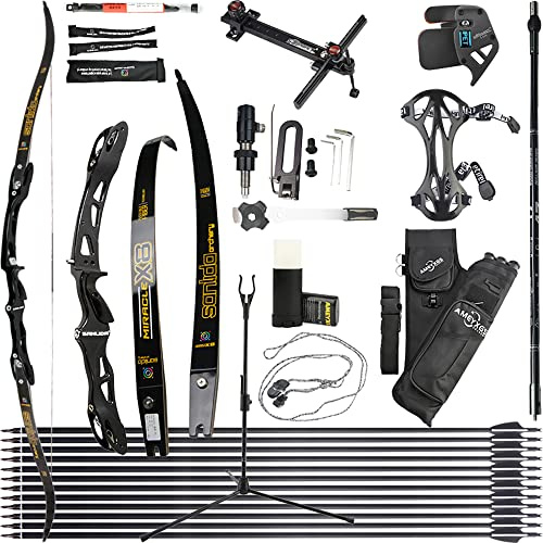 wolfman Recurvebogen Set Erwachsene 66/68/70 Zoll 14-44 lbs Bogenschießhalle Recurve Bogen Pfeil Set Praxis Bogen Wettbewerb Bogen für Bogenschießen Club Schießwettbewerb RH