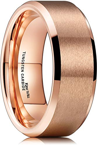 King Will 8mm Basic Ehering für Männer, roségold-elektroplattierter Wolframring mit gebürsteter, matter Oberfläche und glatter, abgeschrägter Kante, komfortabel zu tragen 59.4 (18.9)