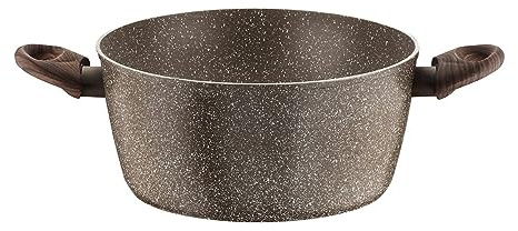 Pintinox Casseruola Fonda Alluminio Serie Natura, Antiaderente Effetto Pietra, Manico Effetto Legno, Adatta all'Induzione, Diametro 26 cm