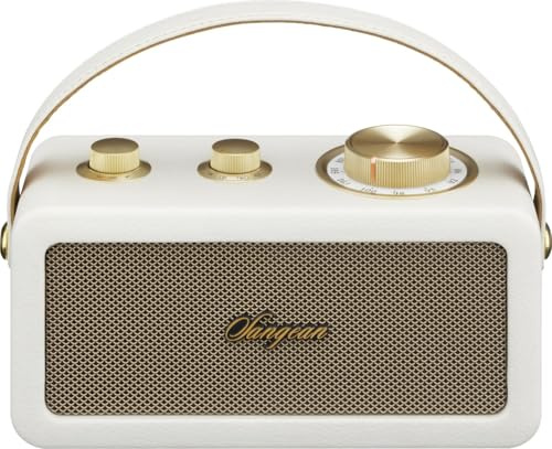 SANGEAN RA-101 Ivory Gold. Bärbar högtalare med retrodesign i trä och konstläder. Bluetooth 5.0. 19 timmars batteritid på full laddning AUX-in för externa ljudkällor.