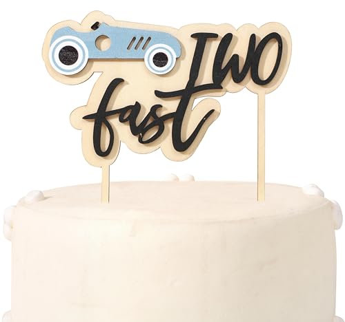 Tortenaufsatz für Geburtstagskuchen, 2 Stück, aus Holz, Rennwagen für den zweiten Geburtstag, Party-Dekoration, Rennwagen-Geburtstagstortenaufsatz,