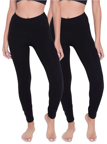 The Essentials Wardrobe 2PK Ladies TEW Cosy Leggings- M/L Black