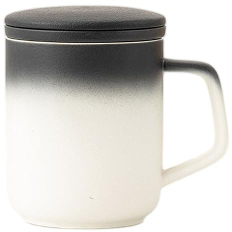 TAMUME Taza de porcelana natural con colador y tapa, color blanco y negro