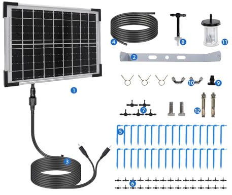Kavolet Solar Bewässerungssystem Tröpfchenbewässerung System, Automatische Gartenbewässerungssystem mit 2200-mAh-Batterie, 7 Timer-Modi, 30 M Schlauch, für Gärten, Balkone Pflanzen, Kübelpflanzen