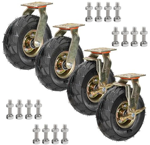Schwerlast Bockrolle Lenkrolle Bremserolle Ø 200mm 250mm 4 Stück, Keine Spuren & Leise Mit Metallplatten Luftreifen Gummi Rollen, Ersatz Industrie Transportrollen Für Trolleys Möbel Werkbank (Color :