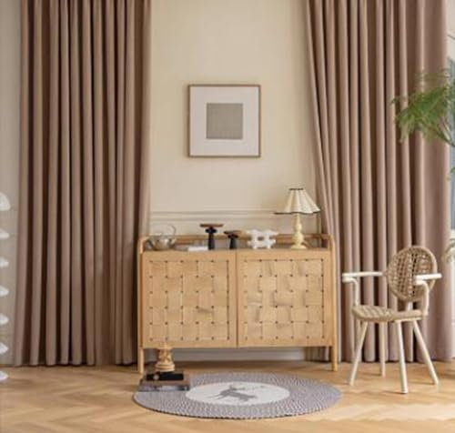 Epinki Kaffee Vorhänge Motiv 2er Set, Jacquard Einfarbig Gardine Vorhang, Ösen Vorhänge für Mädchen Chenille für alle Fenster und Jahreszeiten, Jeder B 86 x H 214cm