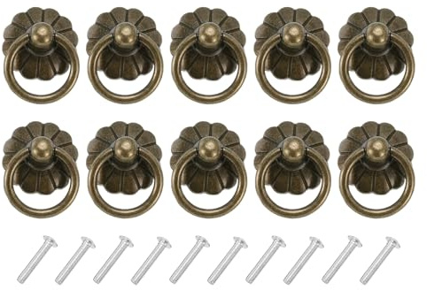 QUARKZMAN 10 Set Manopole Vintage con Ring a Goccia Maniglie Comò Retrò con Viti Lega Zinco per Cassetti Mobili Armadio Bronzo (33mm/1,3 Lungo)