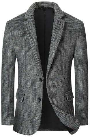 Blazer d'affaires à carreaux pour homme - Blazer en laine et cachemire - Veste blazer slim, gris, XL