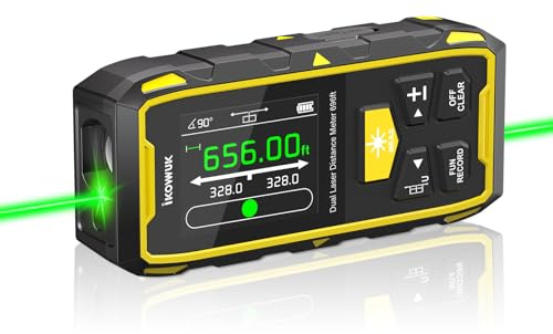 IKOVWUK Dual Laser Measuring Tool, 656FT/200M Green Bilateral Laser Distance Meter 6 Unit Switching, Rechargeable Digital Laser Measure with Backlit LCD Display, Bubble Level, Multiple Measure Mode