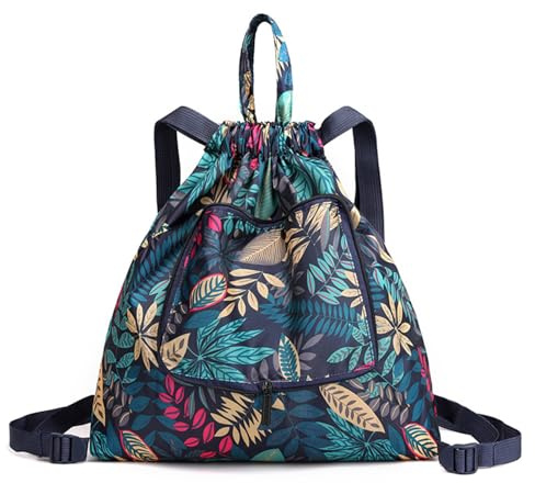SEAHUI Faltbare Taschen mit Kordelzug, große Kapazität, Sporttaschen, Vintage-Stil, Kordelzug, wasserdichter Rucksack, Turnbeutel für Damen, Herren, Reisen, Schwimmen, Strand, leicht, mit Kordelzug