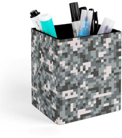 Digital Pixel Camouflage Desk Organizer Leather Square Pen Holder Stand Brush Scissor Holder Decoration for Office Desk Home Decorative