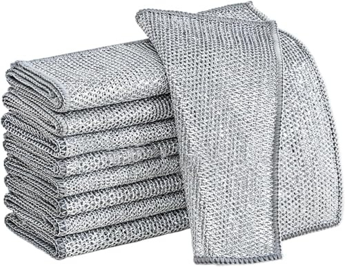 SOPSTUO 10Pcs Non Scratch Wire Dish Cloth, Multipurpose Wire Dishwashing Rags, Double Wire Dishcloth Wet and Dry, Reusable Kitchen Wire Cleaning Cloths for Kitchen Tableware Pots Dish Sink