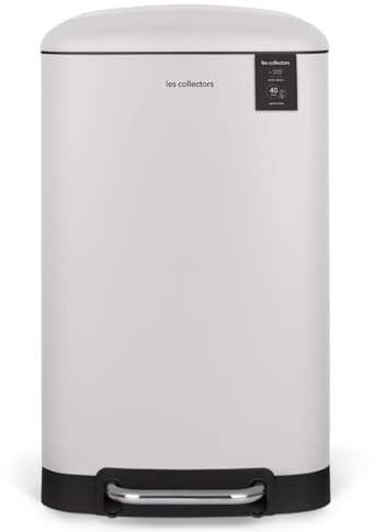 Les Collectors Mülleimer N°828, 40 L, passend für 30–50-Liter-Säcke, Küchen-Tretabfalleimer Edelstahl, Fassungsvermögen, herausnehmbarer Inneneimer, elegantes Design, mattes Finish, Weiß