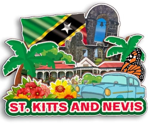 St. Kitts und Nevis 3D-Kühlschrankmagnet, Holz, Stadt, Reise, Souvenir, Kühlschrankaufkleber, Zuhause, Küche, Whiteboard, Dekoration