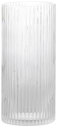 KAYLETIN Vaso in vetro trasparente per fiori, vaso a coste, vaso alto a cilindro in vetro per soggiorno, camera da letto, tavolo da pranzo, ufficio, mensola, 25CM
