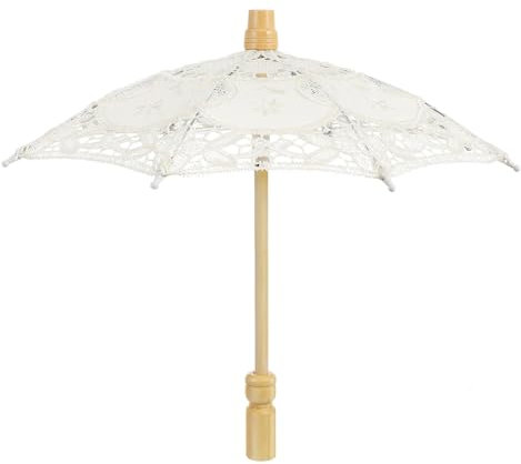 TYNXK Lace Umbrella Handgemachter Braut-Spitzen-Sonnenschirm und Fächer-Set Hochzeit Brautschirm Weißer Hochzeitsschirm Spitze Sonnenschirm Spitze Regenschir(Beige)