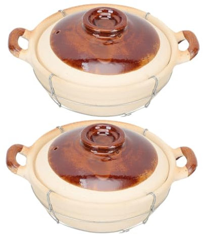 PRETYZOOM 2 Pz Casseruola Di Riso Claypot pentola piccola casseruola per forno casseruola per stufati casseruola monoporzione vaso di ceramica porta casseruole isolato ferro da stiro Beige
