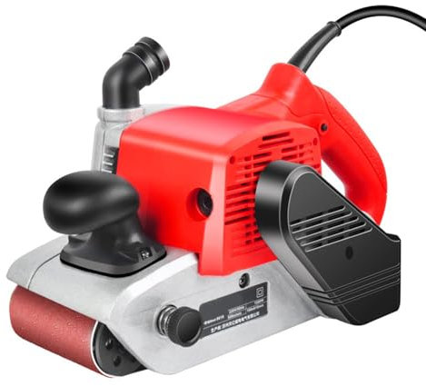 MiBoce 1200W Electric Belt Sander, Small Flat Sander, with Self-Locking Switch, Dust Bag, External Carbon Brush, Rotation Speed 500m/min, for Sanding Wood/Stone/Metal