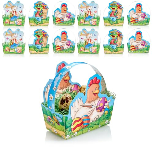 com-four® 12x Cesta de Pascua con Motivo - Cesta de cartón para Rellenar - Nido de Pascua para Regalos y Huevos de Pascua - Bolsa de Regalo de cartón con asa (Juego 2-12 Piezas)