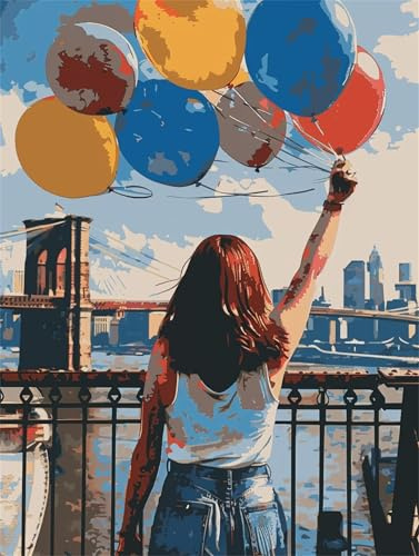 Large Paint by Numbers for Adults Woman Paint by Numbers Kits Balloon Paint by Numbers for Adults Beginner,DIY Painting with Paintbrushes and Acrylic Pigment,Hobbies for Adults Crafts 80x110cm M-1043