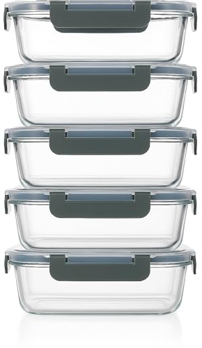 Visario Glas Frischhaltedosen 5er Set – 5× 370 ml | Kleine Glasbehälter mit Deckel | Borosilikatglas | Luftdicht & auslaufsicher | BPA-frei | Mikrowelle, Ofen & Spülmaschine geeignet