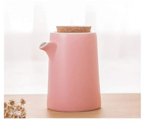 Aceitera y vinagrera de cerámica, Botella dispensadora de 300 ml para Aceite de Oliva, Salsa de Soja y vinagre, Soporte para condimentos de Mesa (Azul, Blanco, Rosa y marrón)