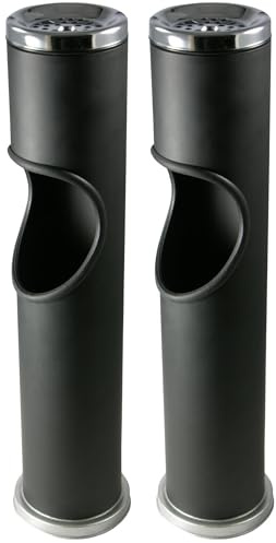 Novaliv 2X Standaschenbecher für draußen Schwarz 46,5cm hoch 9,5cm Ø 2in1 für Müll- und Zigarettenabfälle Outdoor Aschenbecher für draussen stehend Mülleimer mit Aschenbecher Ständer Raucherpause
