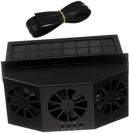 SOIMISS Solar Car Exhaust Fan for Automobile and Taxi with 1200mah Battery, Energy-efficient Cooling Abs Material Triple Design Three-turbine Fan for Vehicle Window Ventilation