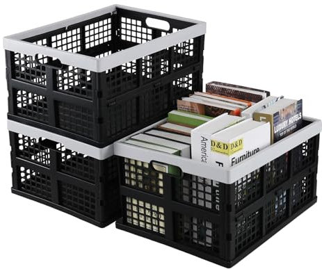 Obstnny 3-Pack 32 L Plastic Folding Storage Crate, Stackable Collapsible Crates Basket