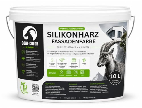 GOAT Silikonharz Fassadenfarbe | Reine Silikonharzfarbe | aktiv gegen Grünbelag (Weiß, 2,5 Liters)