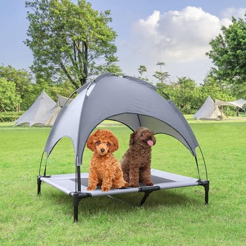 Suusolny 2-in-1 Outdoor Hundebett mit Baldachin Hundeliege & Hundesofa Wasserdichtes Hundezelt Erhöhte Haustierbett Anti-Rutsch Fußpolster für kleine & große Haustiere Maße 92x92x76cm