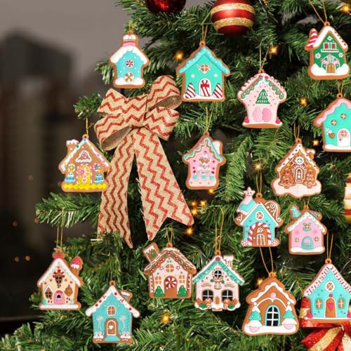 16 Piezas Adornos Arbol Navidad Casa Jengibre Kit Decoracion Navideños Christmas Tree Hogar Decorations Manualidades La Casita De Jengibre Interior Colgantes Navidad
