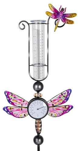 HOBYLUBY Pluviometro per esterni con tubo da 17,8 cm, pluviometri grandi, numeri trasparenti, per cortile, giardino, prato (libellula)