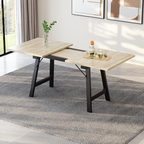 ZONJIE Esstisch Ausziehbar Küchentisch, Dining Table, Esszimmertisch für 4 Personen, Tisch Wohnzimmer, Schreibtisch, Metallbeine Schwarz, Esszimmertisch Ausziehbar (Ausziehbarer)
