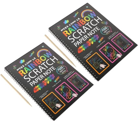 GALPADA 2 Stück Teiliges Kratzpapier Notizbuch mit Regenbogendesign DIY Graffiti Malbuch für Kreatives Bastelset Feinmotorik und Künstlerischen Gestaltung für Schule und Freizeit