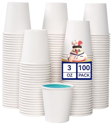 JOLLY CHEF 100 Pack 3oz Small Disposable Paper Cups White Sampling Cups | Disposable Espresso Cups, White Mouthwash Cups, Perfect for Daily Use